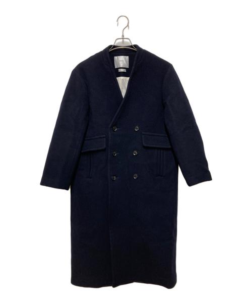 near.nippon（ニアーニッポン）near.nippon (ニアーニッポン) ノーカラーダブルボタンロングコート ネイビー サイズ:Freeの古着・服飾アイテム