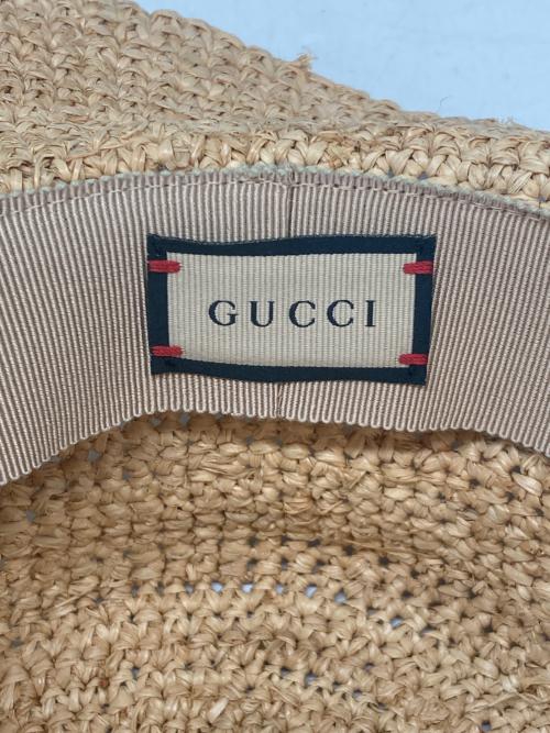 GUCCI（グッチ）GUCCI (グッチ) ロゴパッチ付き つば広ストローハット ベージュ サイズ:Sの古着・服飾アイテム