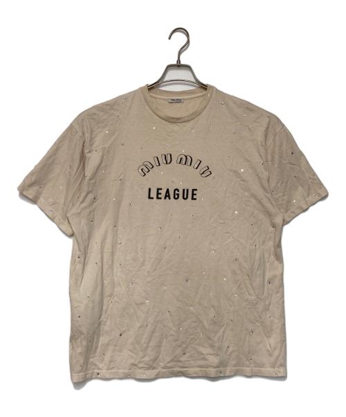 MIU MIU（ミュウミュウ）MIU MIU (ミュウミュウ) ラインストーンTシャツ ベージュ サイズ:Sの古着・服飾アイテム