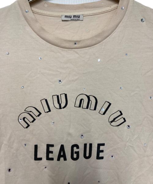 MIU MIU（ミュウミュウ）MIU MIU (ミュウミュウ) ラインストーンTシャツ ベージュ サイズ:Sの古着・服飾アイテム