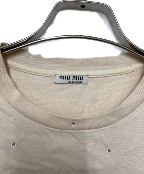 MIU MIU（ミュウミュウ）MIU MIU (ミュウミュウ) ラインストーンTシャツ ベージュ サイズ:Sの古着・服飾アイテム