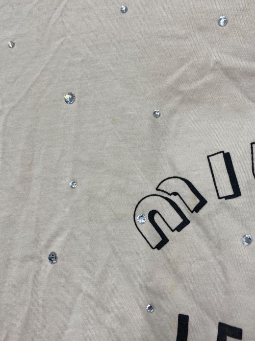 MIU MIU（ミュウミュウ）MIU MIU (ミュウミュウ) ラインストーンTシャツ ベージュ サイズ:Sの古着・服飾アイテム