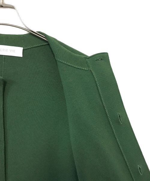 GALERIE VIE（ギャルリーヴィー）GALERIE VIE (ギャルリーヴィー) コットンシルクミラノリブ ノーカラーコート グリーン サイズ:Fの古着・服飾アイテム