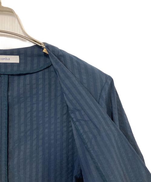 heliopole（エリオポール）heliopole (エリオポール) SEERSUCKER NO-COLLAR JACKET ネイビー サイズ:36の古着・服飾アイテム