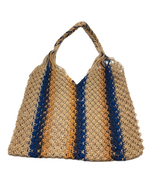 ne quittez pas（ヌキテパ）ne quittez pas (ヌキテパ) ジュートバッグ ネイビー×ブラウンの古着・服飾アイテム