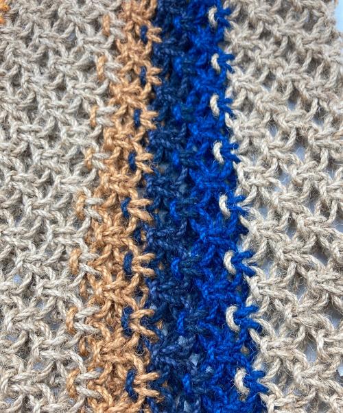 ne quittez pas（ヌキテパ）ne quittez pas (ヌキテパ) ジュートバッグ ネイビー×ブラウンの古着・服飾アイテム