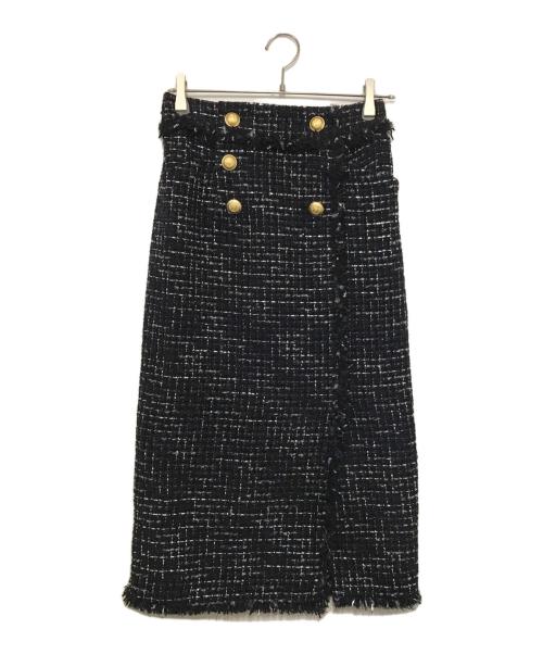Pinky & Dianne（ピンキーアンドダイアン）Pinky & Dianne (ピンキーアンドダイアン) ダブルボタンツイードスカート パープル×ネイビー サイズ:38の古着・服飾アイテム
