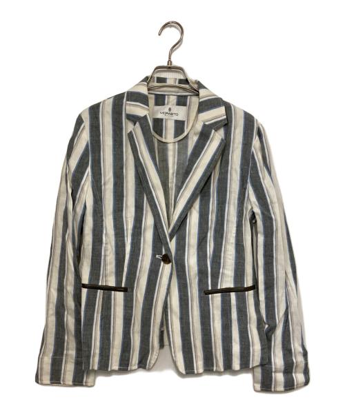 MORABITO（モラビト）MORABITO (モラビト) リネン混ストライプジャケット ブル－×グレー サイズ:38の古着・服飾アイテム