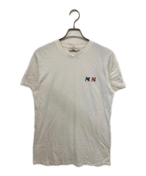 maison kitsune（メゾンキツネ）MAISON KITSUNE (メゾンキツネ) DOUBLE FOX HEAD PATCH TEE ホワイト サイズ:Sの古着・服飾アイテム