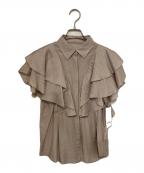 Snidelスナイデル）の古着「シャツカラーフリルブラウス」｜ピンクベージュ