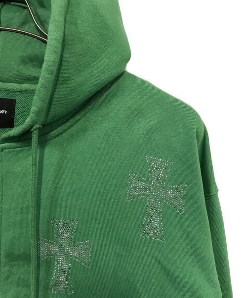 unknown（アンノーン）unknown (アンノーン) RHINESTONE CROSS COTTON HOODIE グリーン サイズ:Mの古着・服飾アイテム