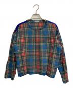 COMME des GARCONS HOMMEコムデギャルソン オム）の古着「ジャージーサイドラインチェックカットソー」｜レッド×ネイビー