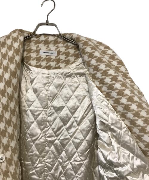melt the lady（メルトザレディ）melt the lady (メルトザレディ) 千鳥柄ボリューム袖コート ベージュ×ホワイト サイズ:-の古着・服飾アイテム
