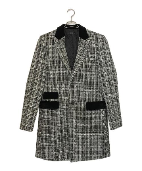 DOLCE & GABBANA（ドルチェ＆ガッバーナ）DOLCE & GABBANA (ドルチェ＆ガッバーナ) ベロアカラーツイードコート ブラック×ホワイト サイズ:記載なしの古着・服飾アイテム