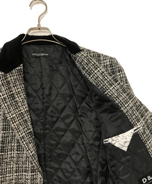 DOLCE & GABBANA（ドルチェ＆ガッバーナ）DOLCE & GABBANA (ドルチェ＆ガッバーナ) ベロアカラーツイードコート ブラック×ホワイト サイズ:記載なしの古着・服飾アイテム