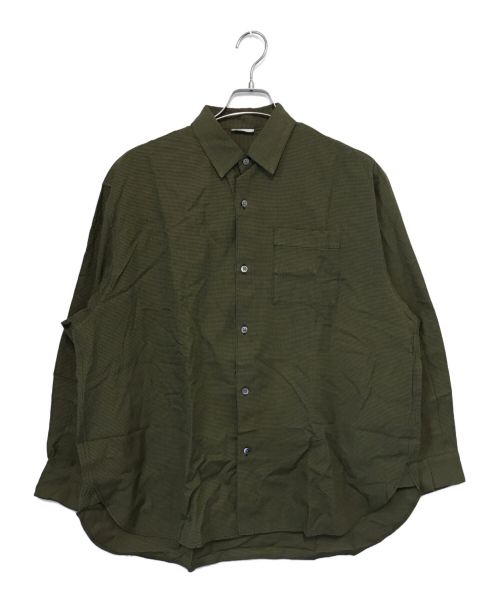 Blanc YM（ブランワイエム）Blanc YM (ブランワイエム) シルク混ワイドシャツ カーキ×ブラック サイズ:Sの古着・服飾アイテム