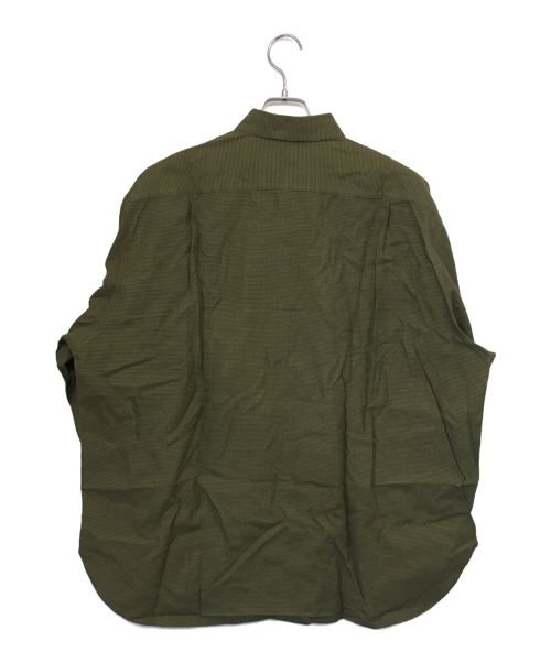 Blanc YM（ブランワイエム）Blanc YM (ブランワイエム) シルク混ワイドシャツ カーキ×ブラック サイズ:Sの古着・服飾アイテム