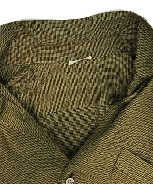 Blanc YM（ブランワイエム）Blanc YM (ブランワイエム) シルク混ワイドシャツ カーキ×ブラック サイズ:Sの古着・服飾アイテム