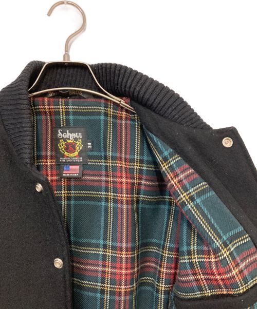 Schott（ショット）schott (ショット) DポケットVARSITYレザー切替ジャケット ブラック サイズ:34の古着・服飾アイテム