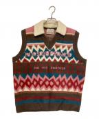 masonprince×THE GOD PARTICLEメゾンプリンス×）の古着「襟付ニットベスト」｜ブラウン×ピンク