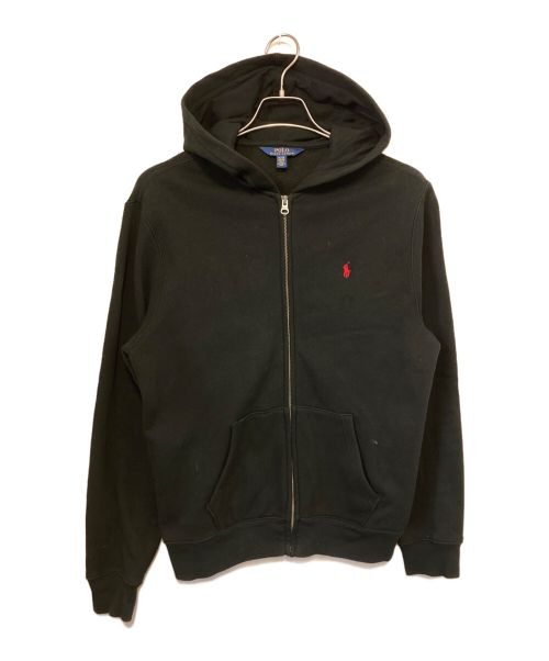 POLO RALPH LAUREN（ポロ・ラルフローレン）POLO RALPH LAUREN (ポロ・ラルフローレン) ワンポイントロゴ刺繍ジップパーカー ブラック サイズ:XLの古着・服飾アイテム