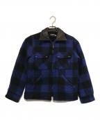 H.R.MARKETハリウッドランチマーケッド）の古着「レザーカラーチェックジャケット」｜ブラック×ブルー