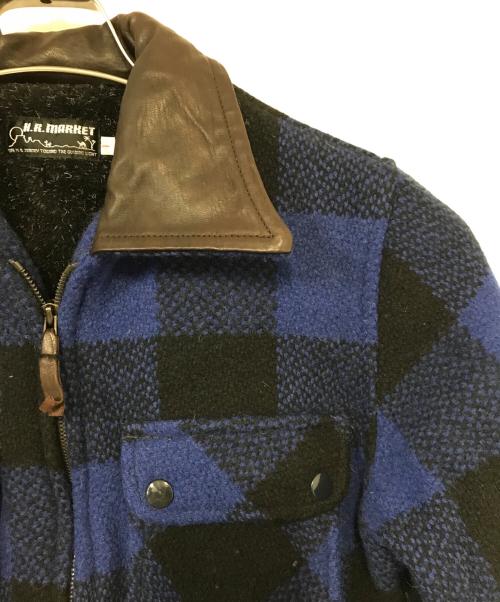 H.R.MARKET（ハリウッドランチマーケッド）H.R.MARKET (ハリウッドランチマーケッド) レザーカラーチェックジャケット ブラック×ブルー サイズ:1の古着・服飾アイテム
