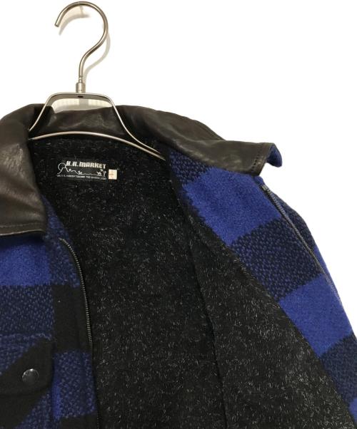 H.R.MARKET（ハリウッドランチマーケッド）H.R.MARKET (ハリウッドランチマーケッド) レザーカラーチェックジャケット ブラック×ブルー サイズ:1の古着・服飾アイテム