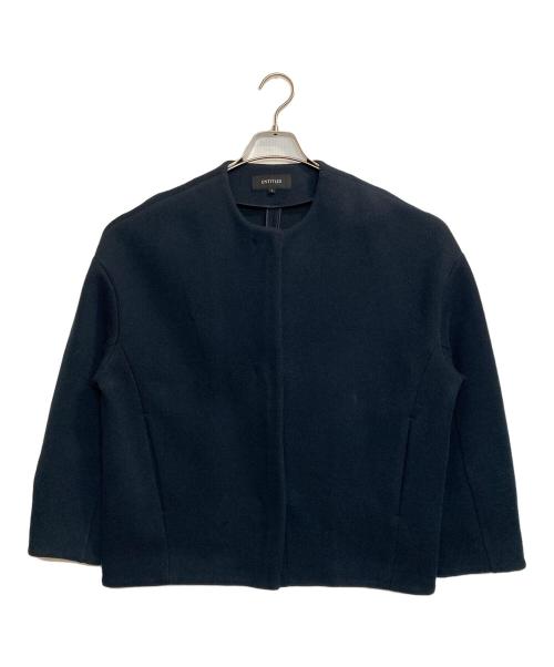 UNTITLED（アンタイトル）UNTITLED (アンタイトル) ダブルジョーゼット ノーカラー ジャケット ネイビー サイズ:2の古着・服飾アイテム