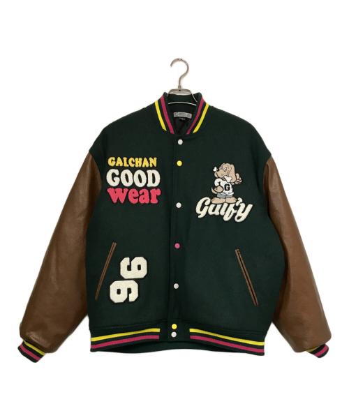 GALFY（ガルフィー）GALFY (ガルフィー) エコレザースリーブスタジャン グリーン×ブラウン サイズ:Ｌの古着・服飾アイテム