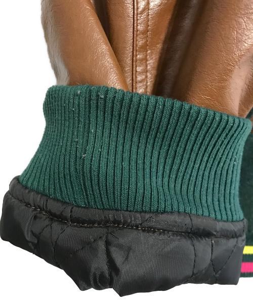 GALFY（ガルフィー）GALFY (ガルフィー) エコレザースリーブスタジャン グリーン×ブラウン サイズ:Ｌの古着・服飾アイテム