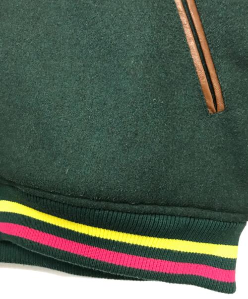 GALFY（ガルフィー）GALFY (ガルフィー) エコレザースリーブスタジャン グリーン×ブラウン サイズ:Ｌの古着・服飾アイテム