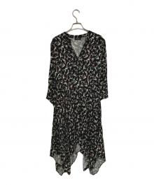 MAX&Co.（マックスアンドコー）の古着「アシンメトリーフラワープリントワンピース」｜ブラック×レッド