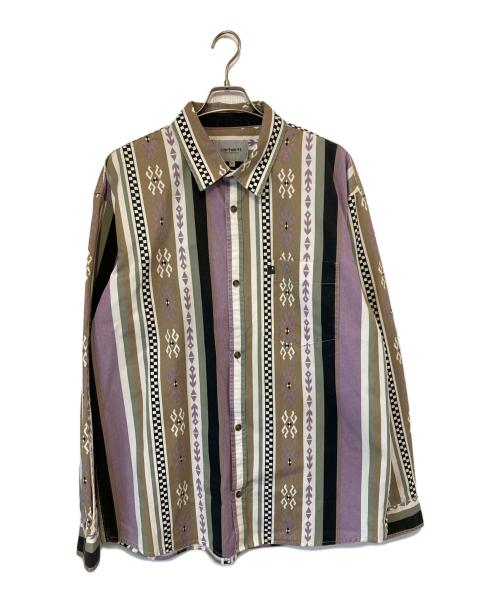 CarHartt（カーハート）CarHartt (カーハート) L/S COBA STRIPE SHIRT - Coba Stripe ブラウン×パープル サイズ:XLの古着・服飾アイテム