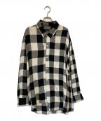 LAD MUSICIANラッドミュージシャン）の古着「ASYMMETRY SHIRT MODAL BLOCK CHECK / ブロックチェックアシンメトリーシャツ」｜ブラック×ホワイト