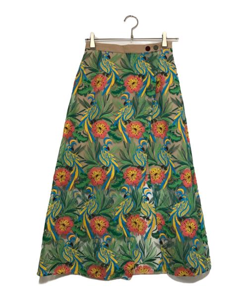 Diagram GRACE CONTINENTAL（ダイアグラム グレースコンチネンタル）Diagram GRACE CONTINENTAL (ダイアグラム グレースコンチネンタル) ボタニカルレーススカート ベージュ×グリーン サイズ:36の古着・服飾アイテム