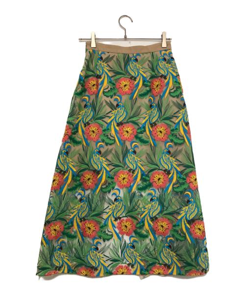 Diagram GRACE CONTINENTAL（ダイアグラム グレースコンチネンタル）Diagram GRACE CONTINENTAL (ダイアグラム グレースコンチネンタル) ボタニカルレーススカート ベージュ×グリーン サイズ:36の古着・服飾アイテム