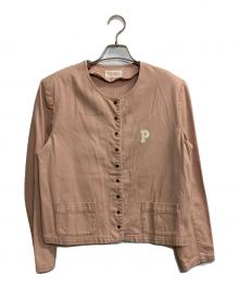 PINK HOUSE（ピンクハウス）の古着「パワーショルダーノーカラースナップジャケット」｜ピンク