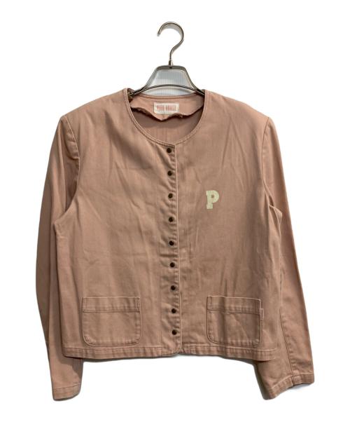 PINK HOUSE（ピンクハウス）PINK HOUSE (ピンクハウス) パワーショルダーノーカラースナップジャケット ピンク サイズ:Lの古着・服飾アイテム