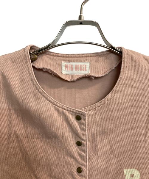PINK HOUSE（ピンクハウス）PINK HOUSE (ピンクハウス) パワーショルダーノーカラースナップジャケット ピンク サイズ:Lの古着・服飾アイテム