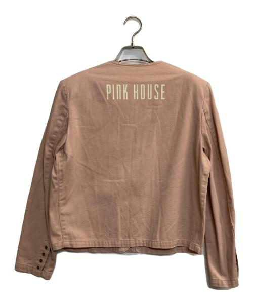 PINK HOUSE（ピンクハウス）PINK HOUSE (ピンクハウス) パワーショルダーノーカラースナップジャケット ピンク サイズ:Lの古着・服飾アイテム