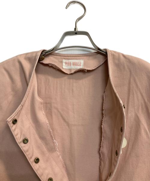 PINK HOUSE（ピンクハウス）PINK HOUSE (ピンクハウス) パワーショルダーノーカラースナップジャケット ピンク サイズ:Lの古着・服飾アイテム