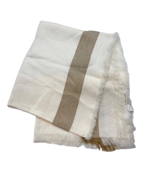 ASAUCE MELER（アソースメレ）ASAUCE MELER (アソースメレ) ペーパーリネンフリンジストール アイボリー×ベージュの古着・服飾アイテム