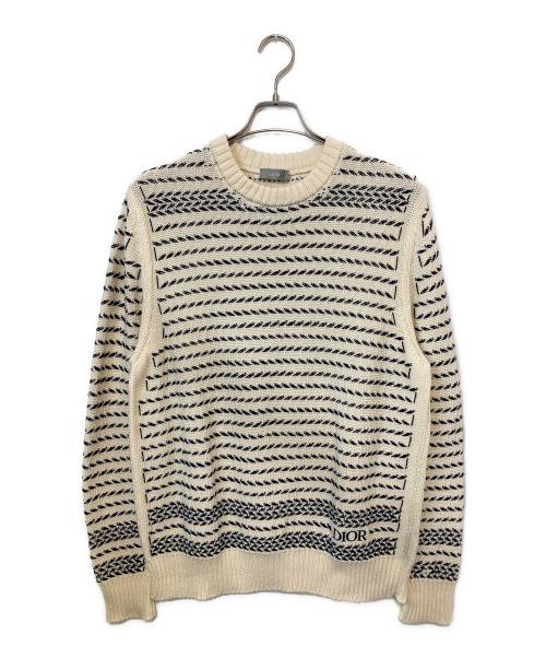 Dior（ディオール）DIOR (ディオール) ロゴボーダーニット アイボリー×ブラック サイズ:Mの古着・服飾アイテム