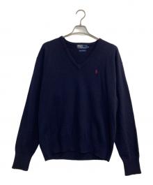 POLO RALPH LAUREN（ポロ・ラルフローレン）の古着「ウールVネックニット」｜ネイビー