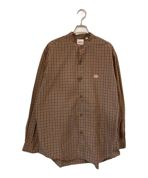 DANTON（ダントン）DANTON (ダントン) BROAD CHECK BAND COLLAR SHIRT ブラウン サイズ:40の古着・服飾アイテム