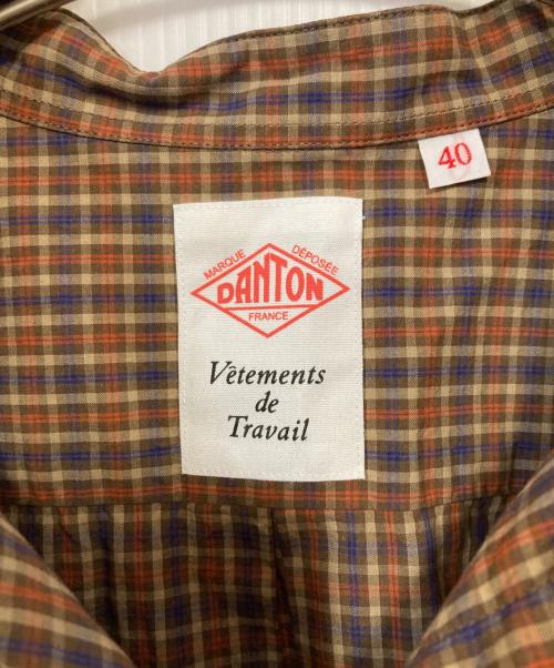 DANTON（ダントン）DANTON (ダントン) BROAD CHECK BAND COLLAR SHIRT ブラウン サイズ:40の古着・服飾アイテム