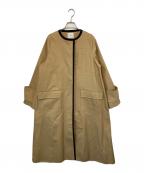 Limueリミュ）の古着「配色パイピングノーカラーコート」｜カーキ