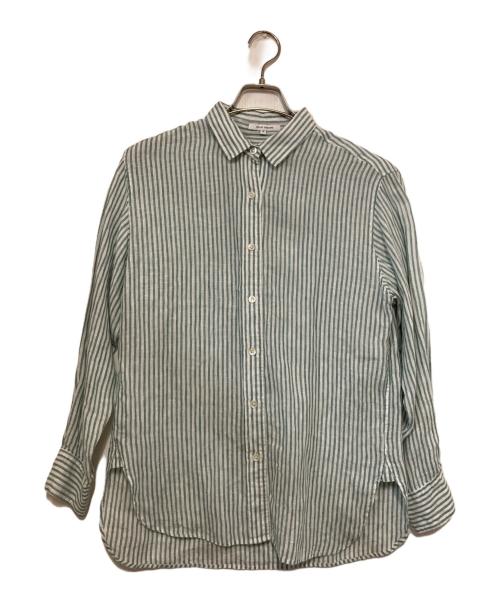 23区（ニジュウサンク）23区 (ニジュウサンク) ストライプリネンシャツ グリーン×ホワイト サイズ:Ｍの古着・服飾アイテム
