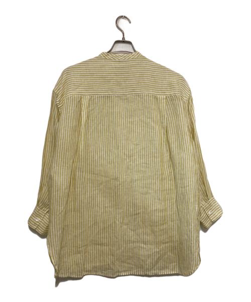 23区（ニジュウサンク）23区 (ニジュウサンク) LIBECO バンドカラー ビッグシルエット シャツ イエロー×ホワイト サイズ:Ｍの古着・服飾アイテム